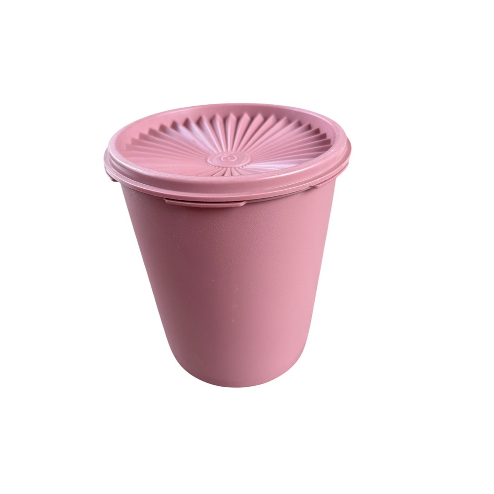 Tupperware Vintage Servalier Canister 809-6 Pink Sunburst Lid Made in USA 7 Inch